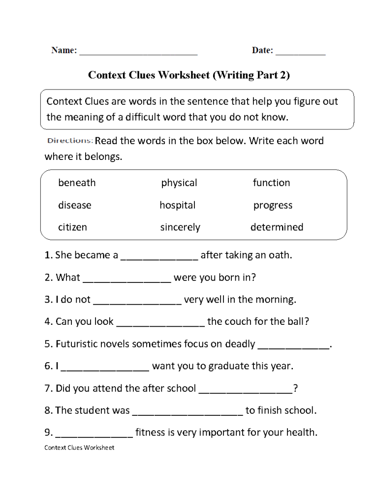 Identifying Types Of Context Clues Worksheets