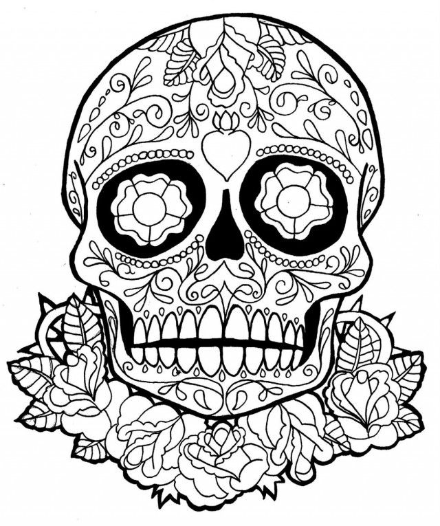 Difficult Sugar Skull Difficult Halloween Coloring Pages