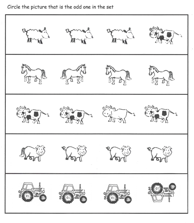 Odd One Out Worksheets For Nursery