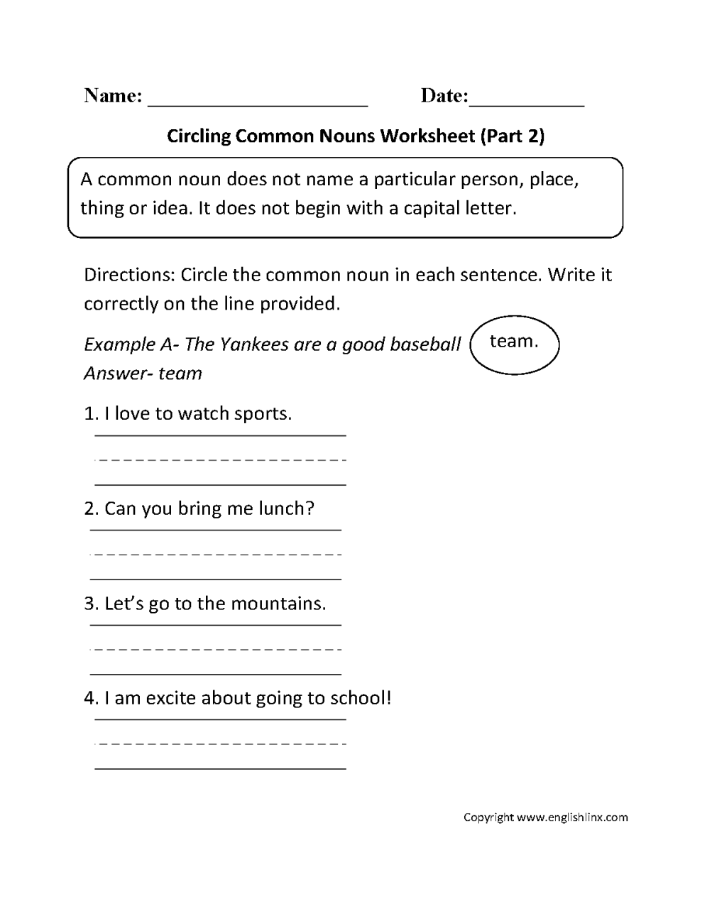 Grade 2 Common And Proper Nouns Worksheets With Answers