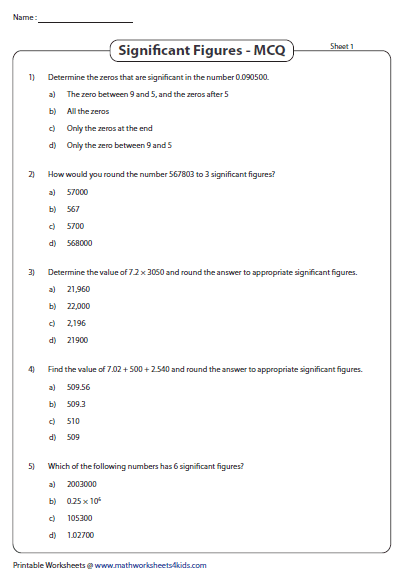Significant Figures Worksheet 1 Answers