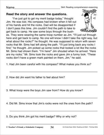 Comprehension Worksheets For Grade 6 Pdf