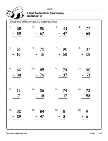 Subtraction Worksheets For Grade 1 With Borrowing