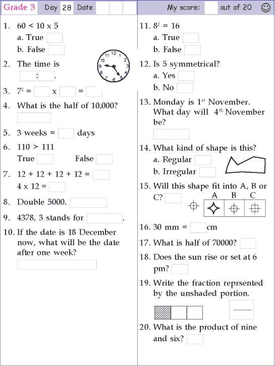 Third Grade Class 3 Maths Worksheet Pdf