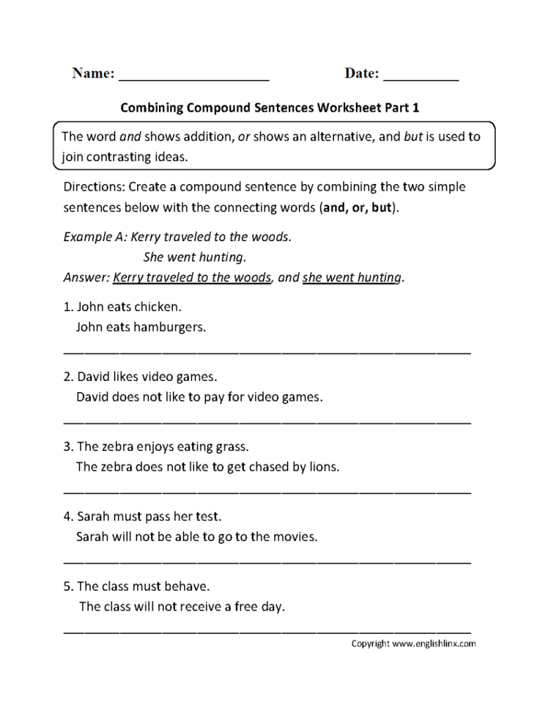 Compound Sentences Worksheet 3rd Grade Pdf