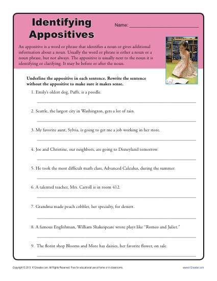 6th Grade Appositive Worksheet