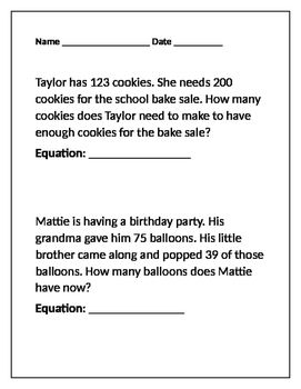 2nd Grade Addition And Subtraction Word Problems