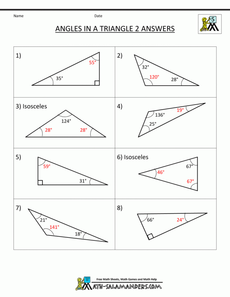 Finding Missing Angles In Triangles Worksheet Pdf Grade 5