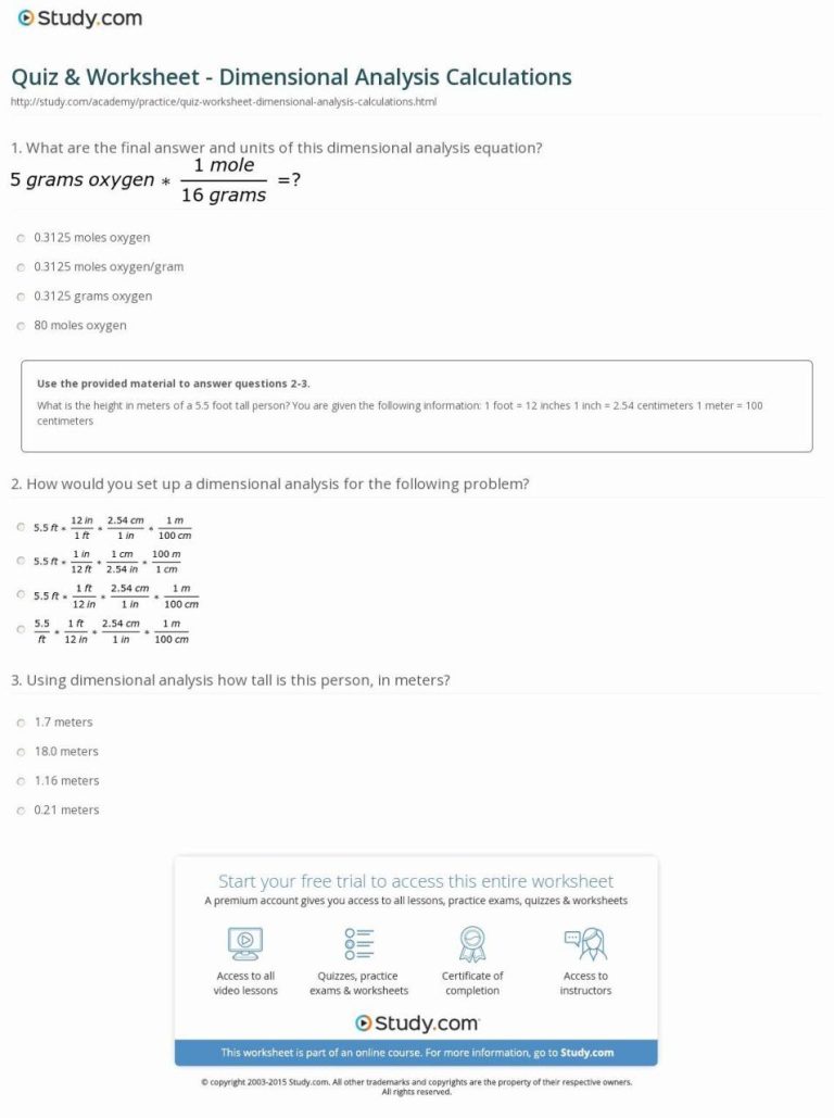 Dimensional Analysis Worksheet 2 Answers