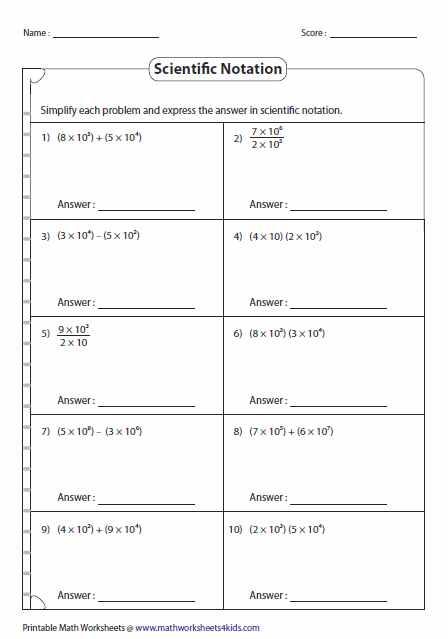 Chemistry Scientific Notation Worksheet Key
