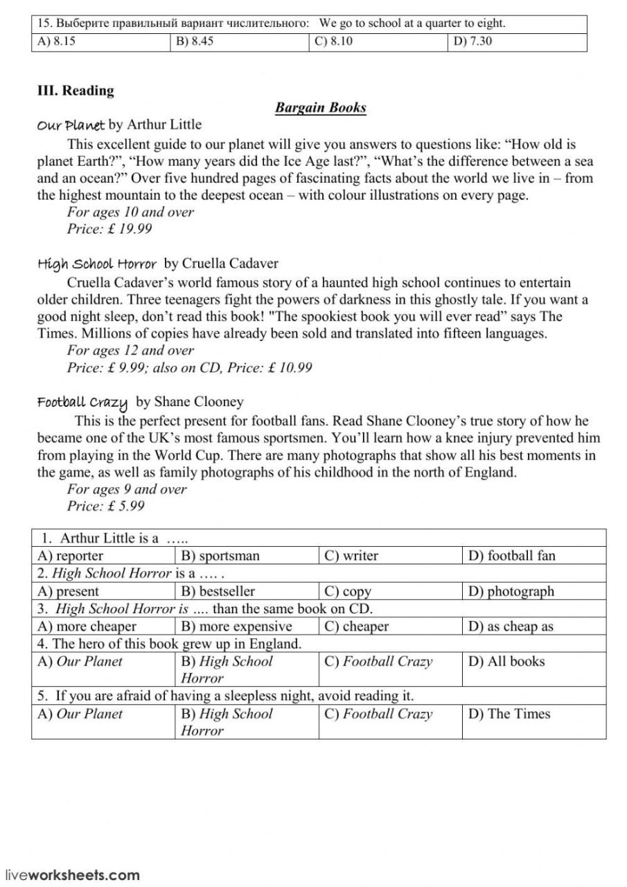 English Worksheets For Grade 11