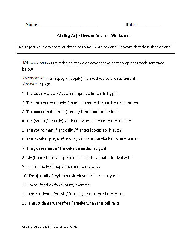 Answer Key Adjectives Worksheets For Grade 7