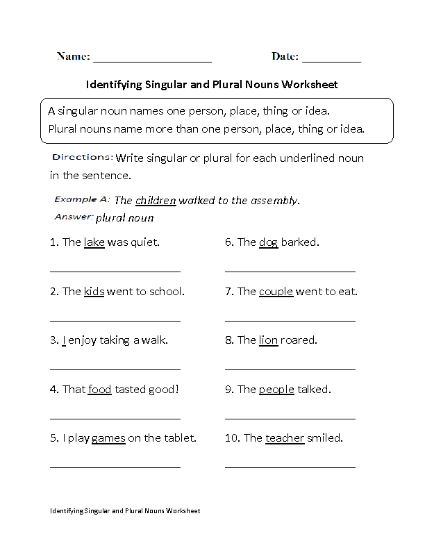Grade 7 Singular And Plural Nouns Sentences Worksheets