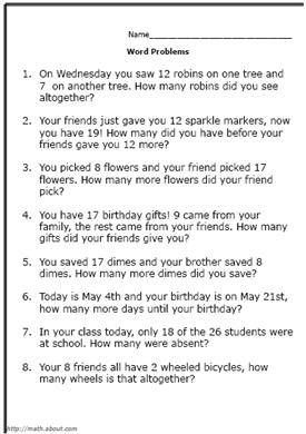 Second Grade Addition Word Problems For Grade 2