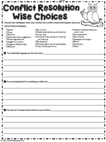 Conflict Resolution Worksheets For Kindergarten