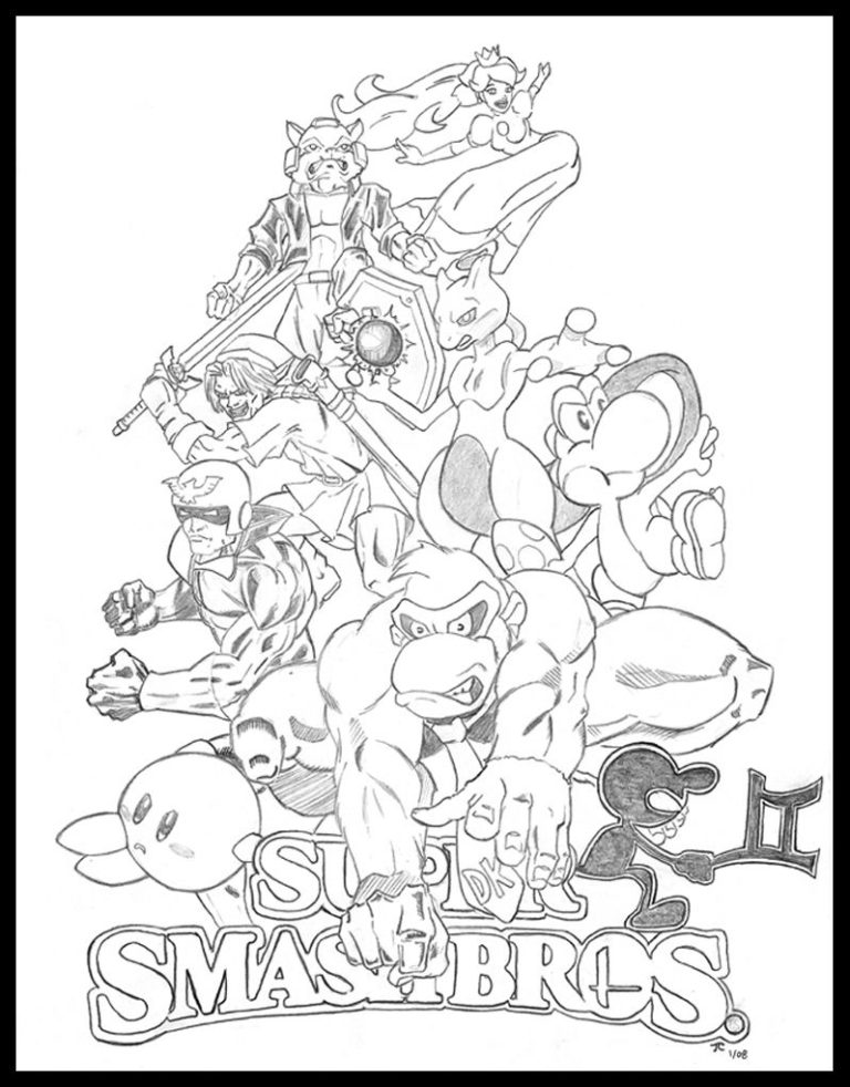 Yoshi Super Smash Bros Mario Coloring Pages