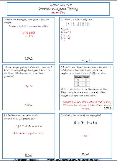 Answer Key 5th Grade Common Core Math Worksheets Answers