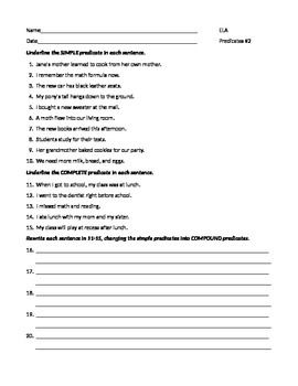 Subject And Predicate Worksheets With Answers