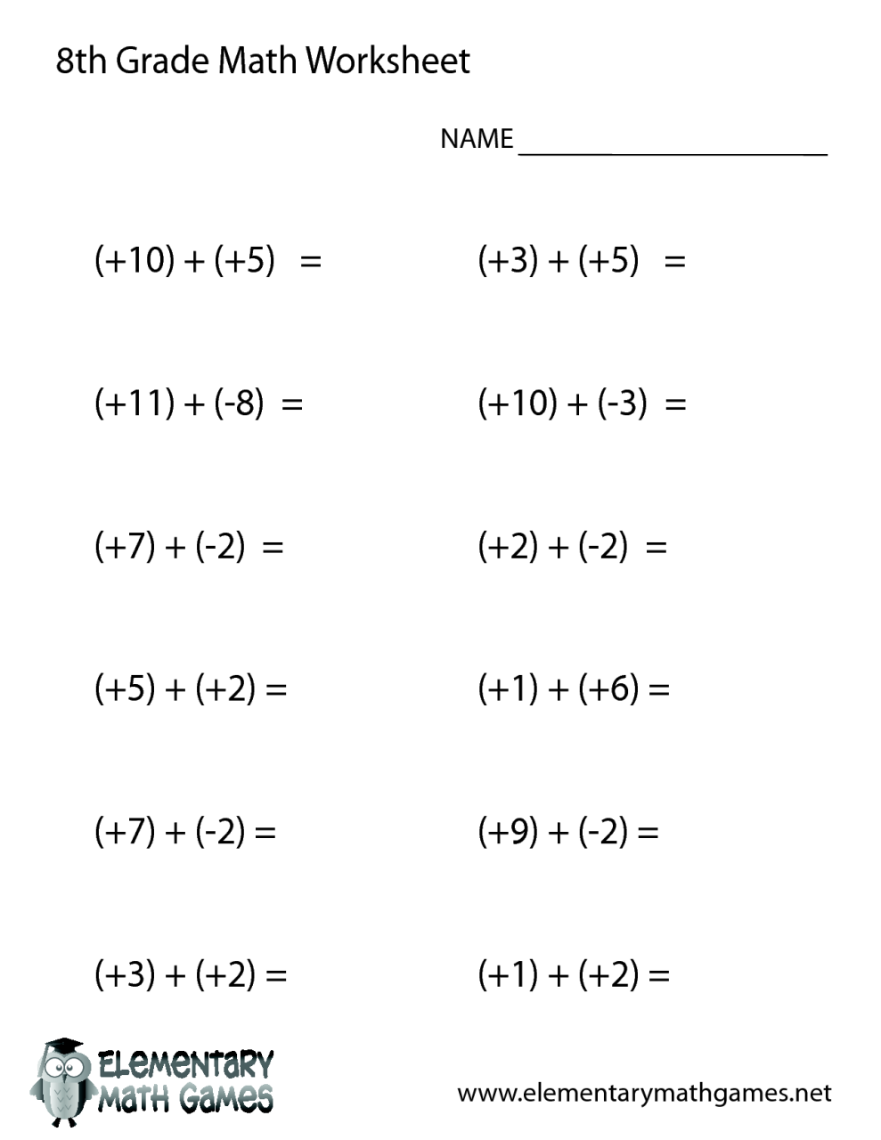 8th Grade 7th Grade Algebra 1 Worksheets