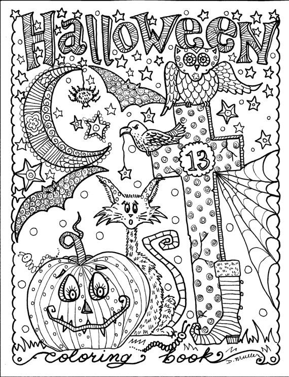 Difficult Full Size Printable Halloween Coloring Pages