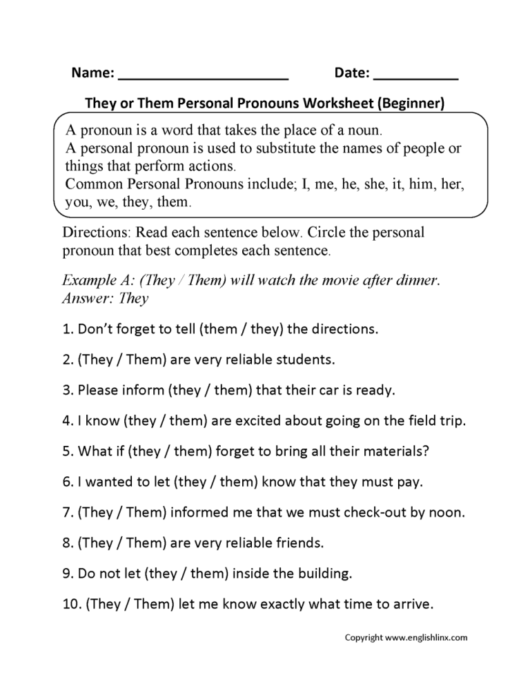 3rd Grade Pronouns Worksheets For Grade 3 Pdf