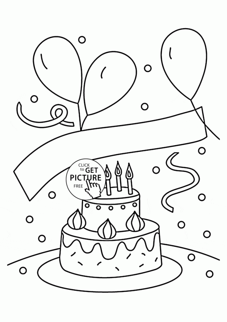 Birthday Cake And Balloons Coloring Pages