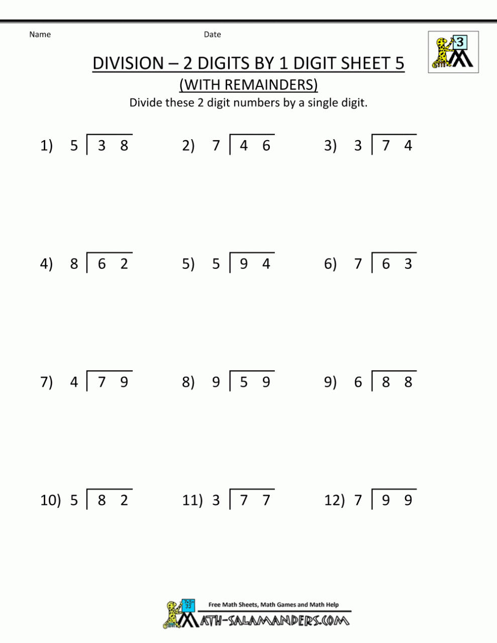 3rd Grade Long Division Worksheets With Answers