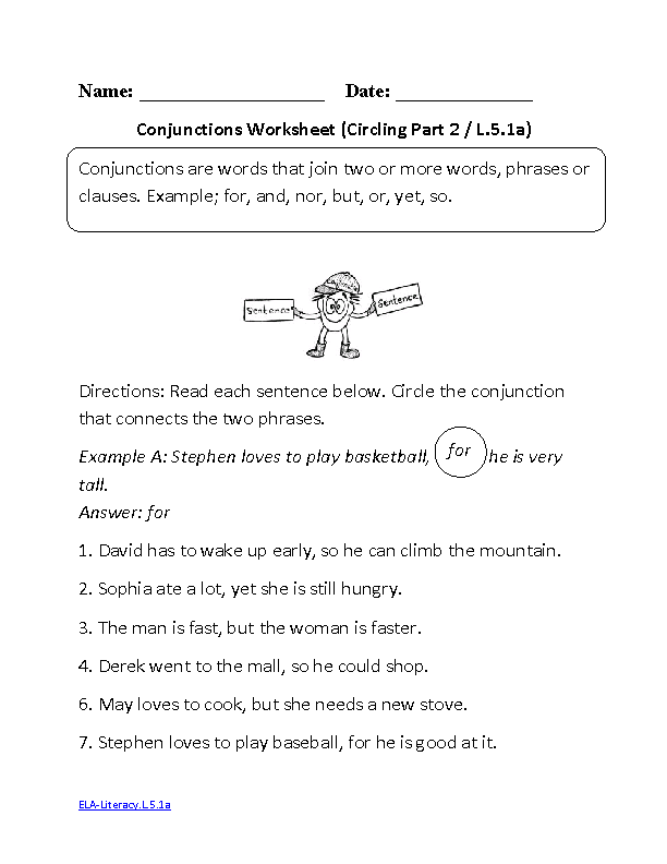 English Worksheets For Grade 5 Conjunctions