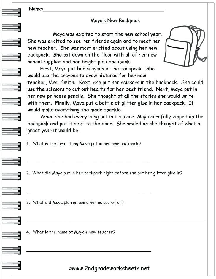 2nd Grade Reading Response Worksheets