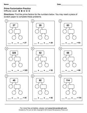 5th Grade Factor Trees Worksheets