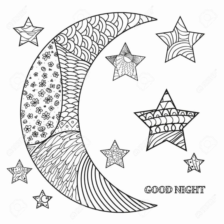 Night Sky Moon And Stars Coloring Pages