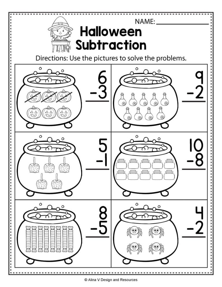 1st Grade Halloween Subtraction Worksheets