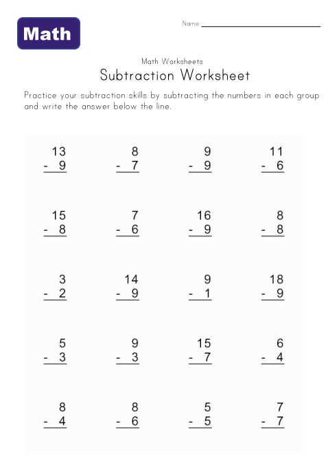 Meet The Math Drills Subtraction