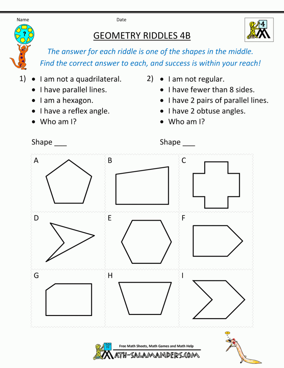 3rd Grade Geometry Worksheets Pdf