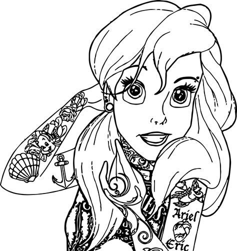 Coloring Book Tattooed Disney Princess Coloring Pages
