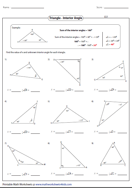 Finding Missing Angles In Triangles Worksheet Geometry
