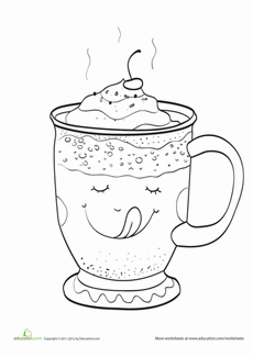 Coffee Cup Cute Donut Coloring Pages