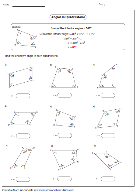 Find The Missing Angle Worksheet 7th Grade