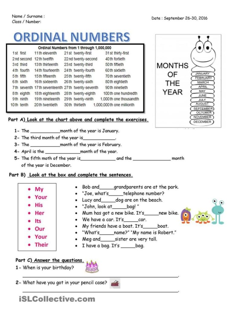 3rd Grade Ordinal Numbers Worksheet Grade 3