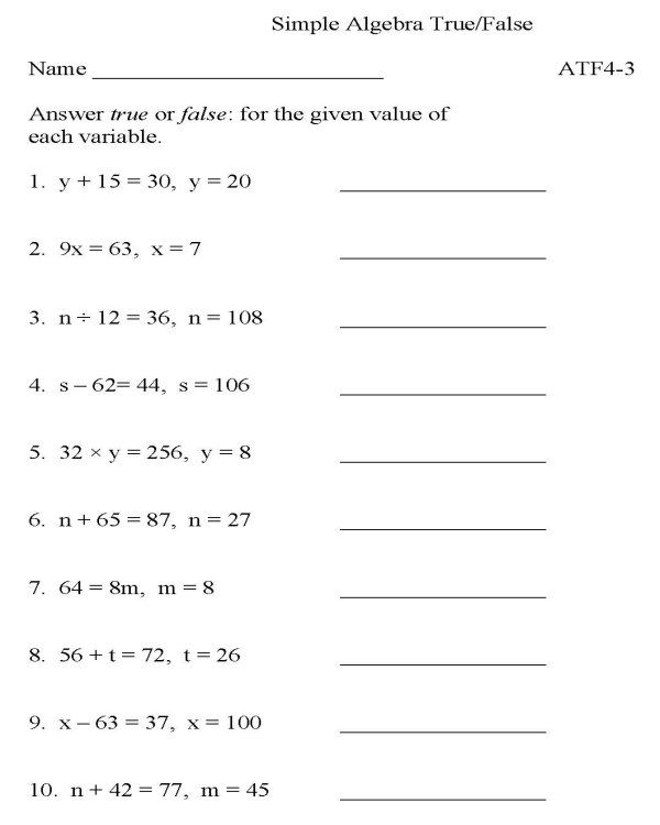 8th Grade Algebra Practice Worksheets