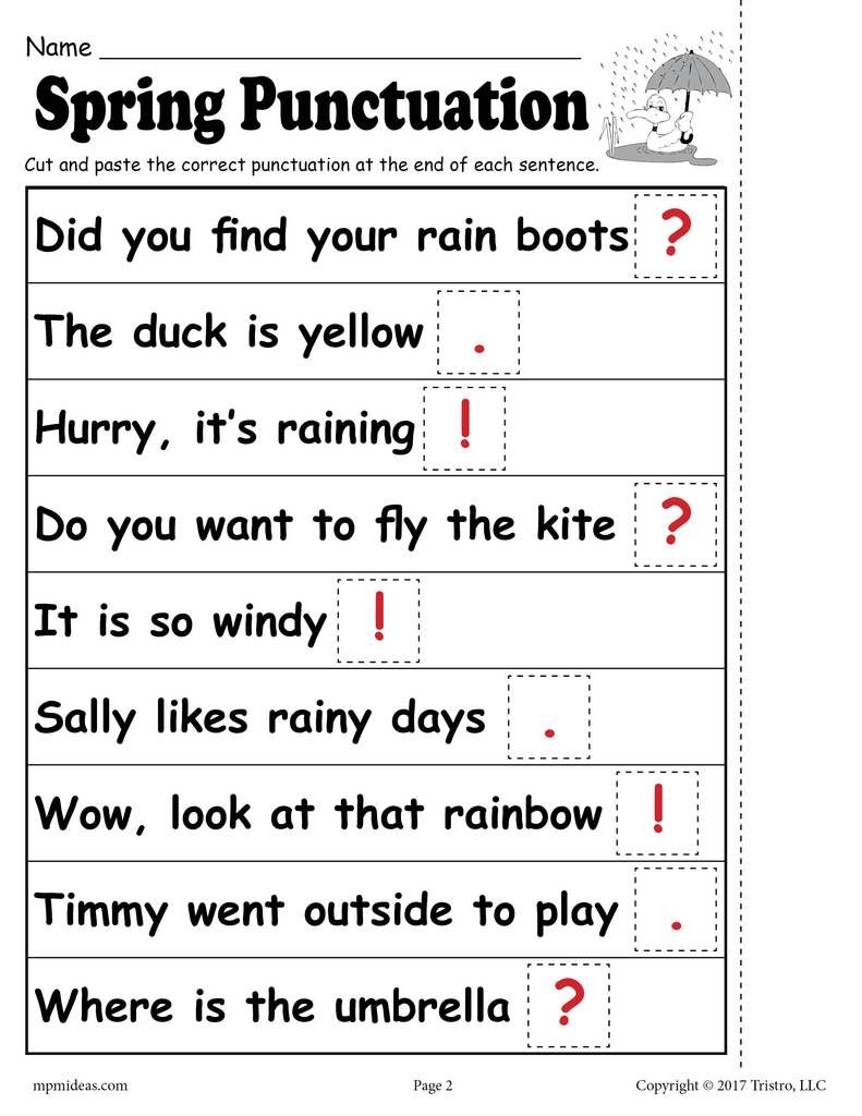 Printable Punctuation Worksheets For Grade 1