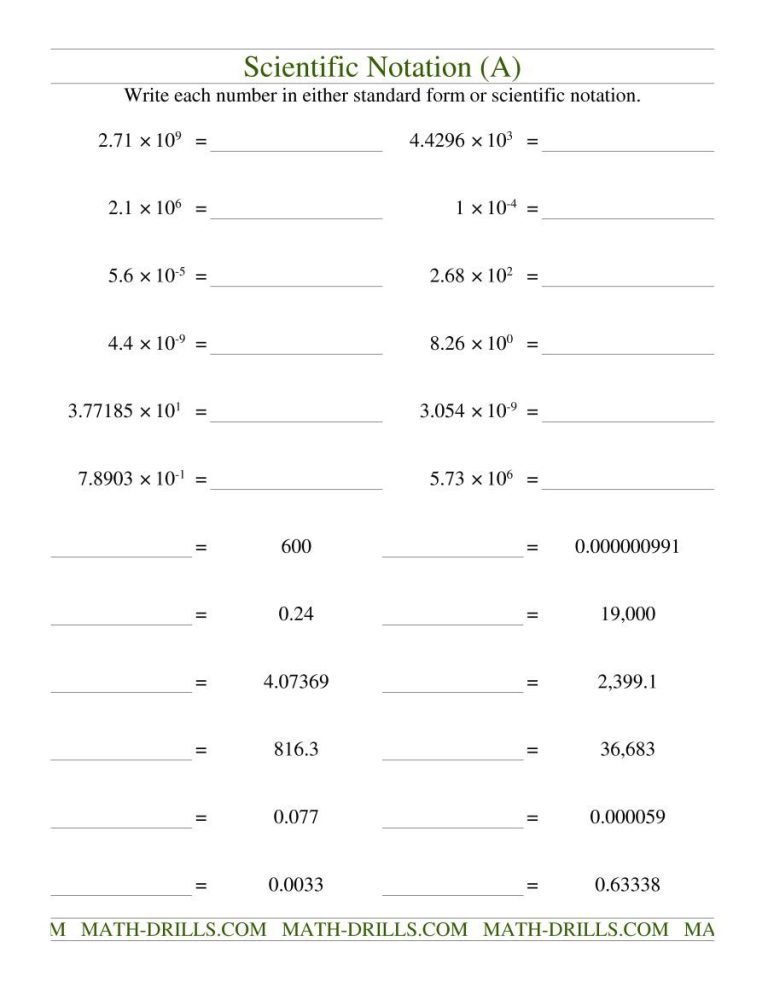 8th Grade Scientific Notation Practice Worksheet