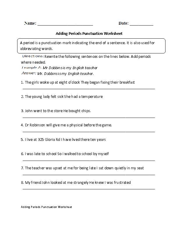 Punctuation Worksheets With Answers For Class 6