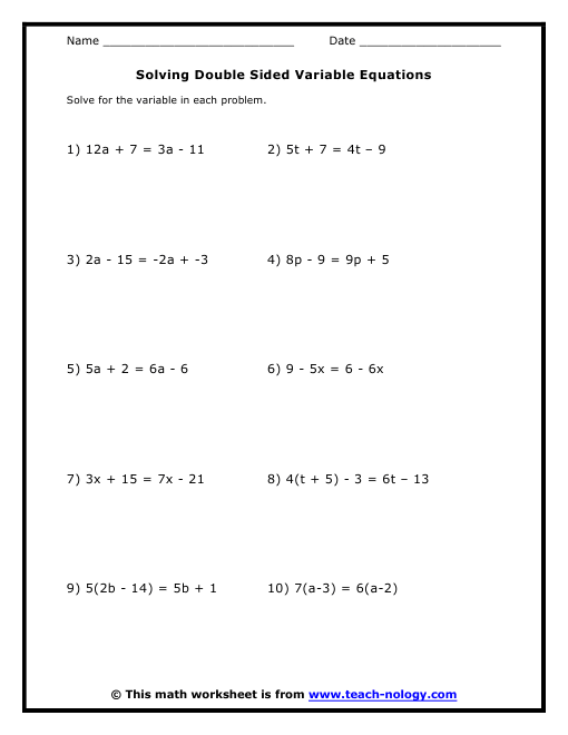 Solving Formulas For A Specific Variable Worksheet