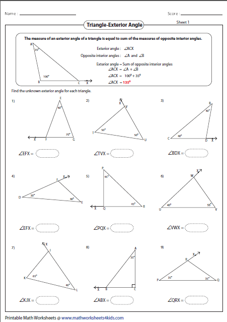 Finding Missing Angles In Triangles Worksheet Answers