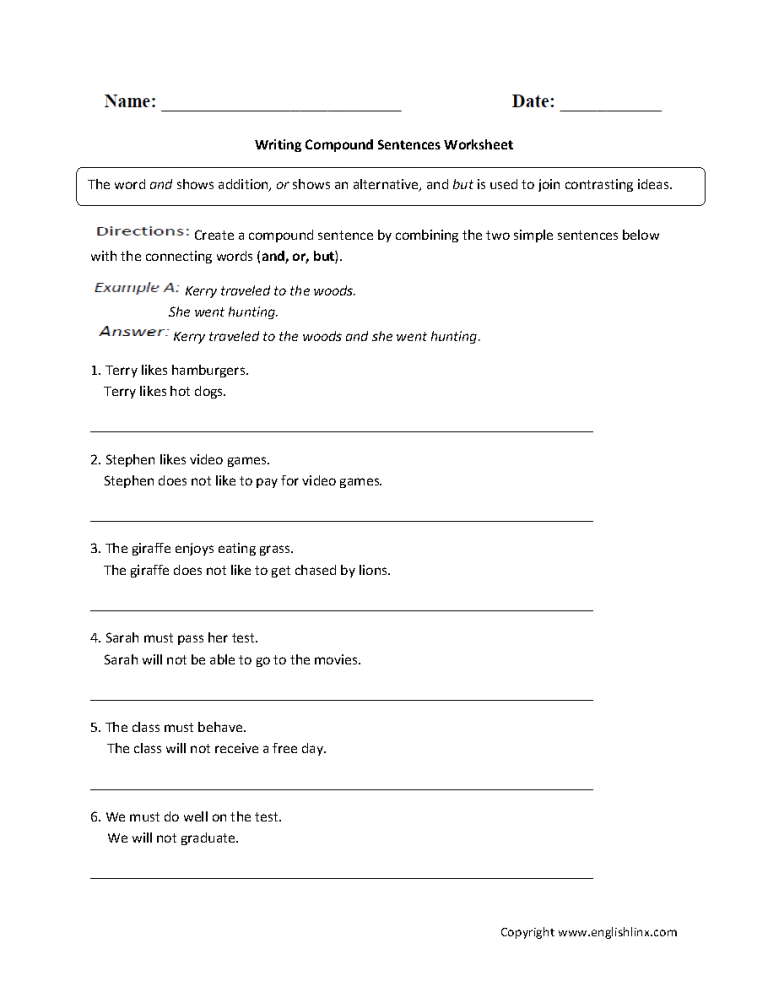 Simple And Compound Sentences Worksheet 3rd Grade