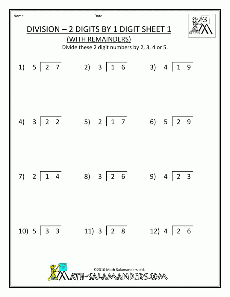 Two Digit Division Worksheets 5th Grade