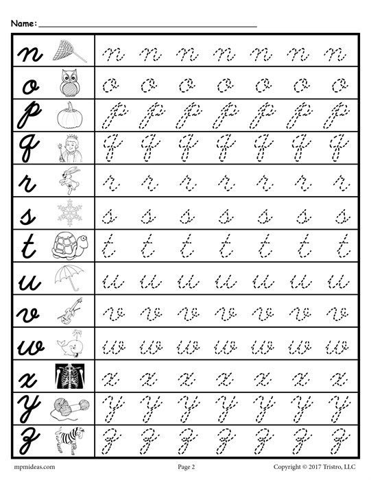 Printable Cursive Writing Worksheets A To Z