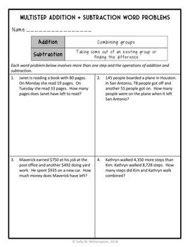 Addition And Subtraction Word Problems For 4th Grade