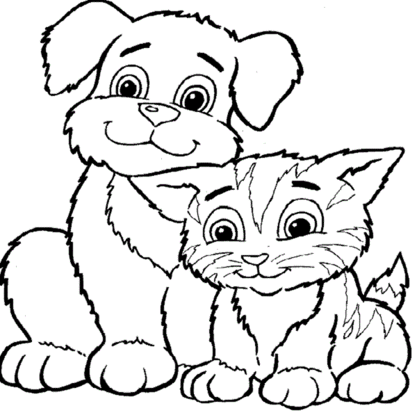 Printable Cute Dogs And Cats Coloring Pages